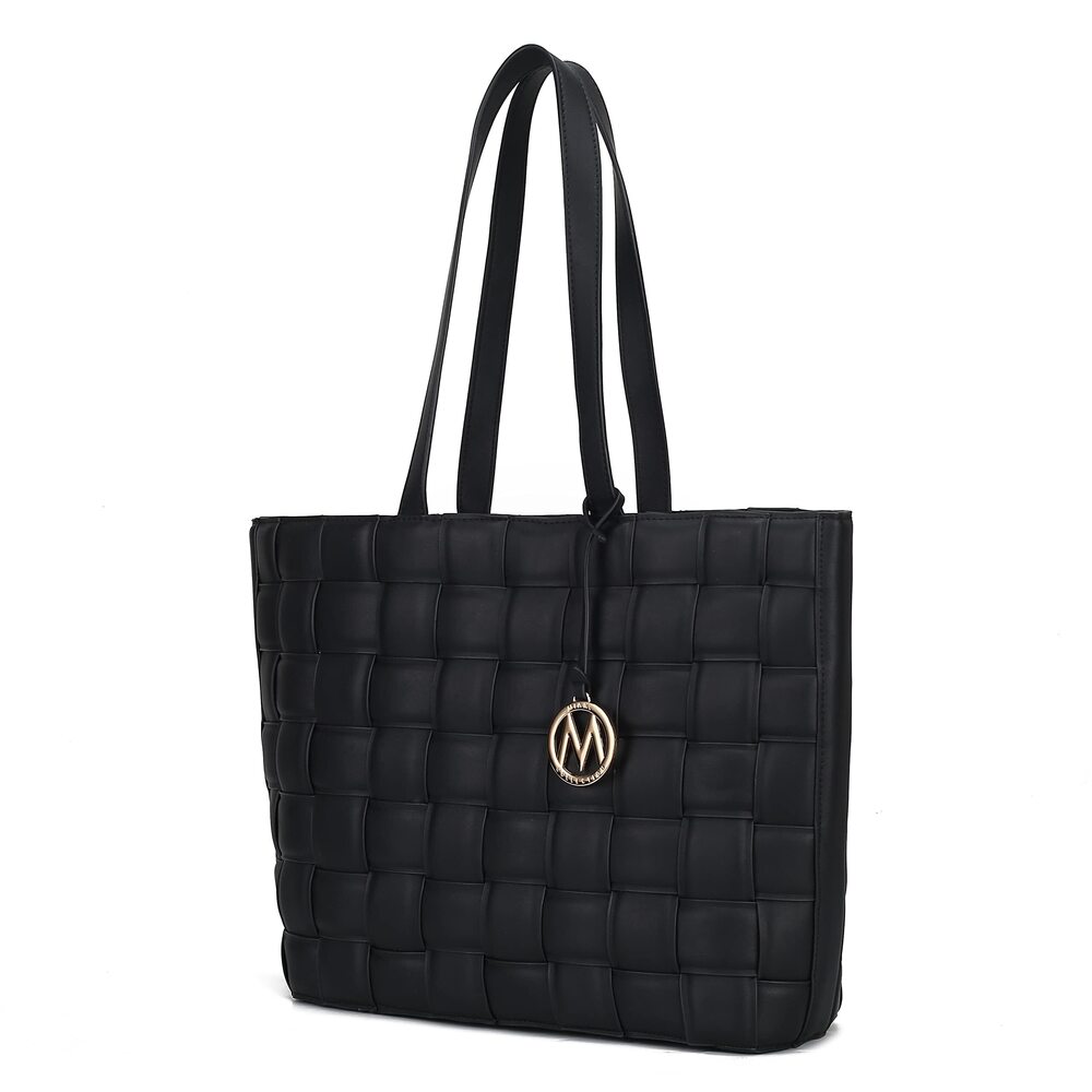 8591 Tote Bag , Vegan Leather Woven Top-Handle Satchel Handbag Purse